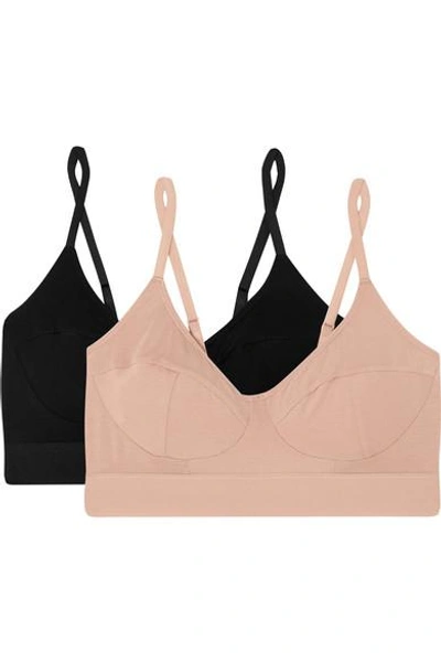 Shop Baserange Set Of Two Stretch-bamboo Soft-cup Bras In Black