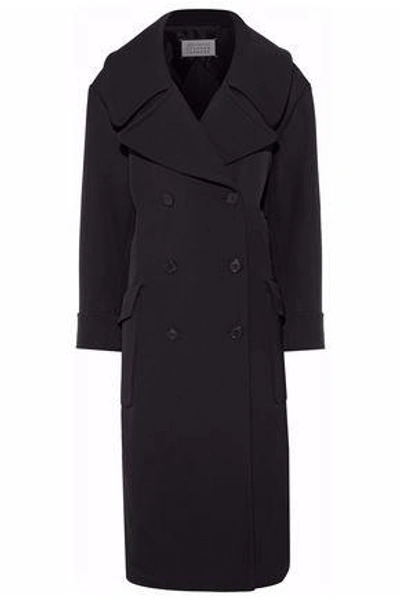 Shop Maison Margiela Woman Double-breasted Wool And Cotton-blend Twill Coat Black