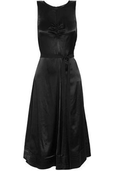 Shop Joseph Woman Belted Ruched Satin-crepe Dress Black
