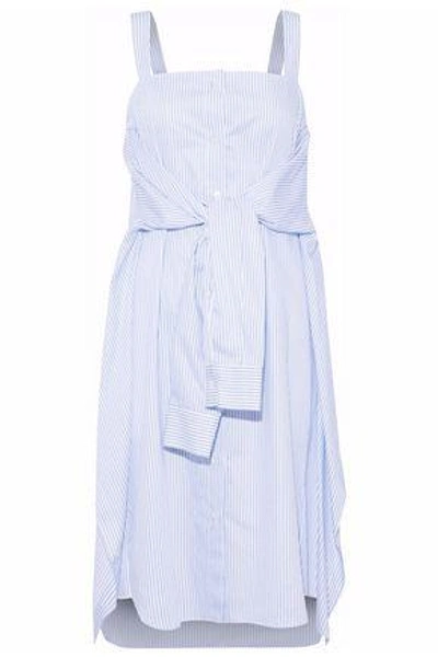 Shop Maison Margiela Woman Tie-front Striped Cotton-poplin Dress Blue