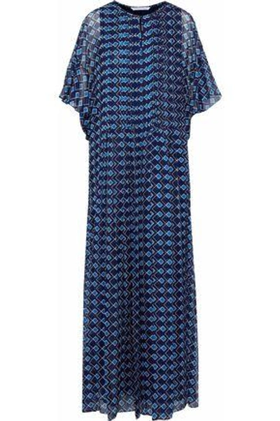 Shop Diane Von Furstenberg Woman Pleated Printed Silk-gauze Maxi Dress Midnight Blue