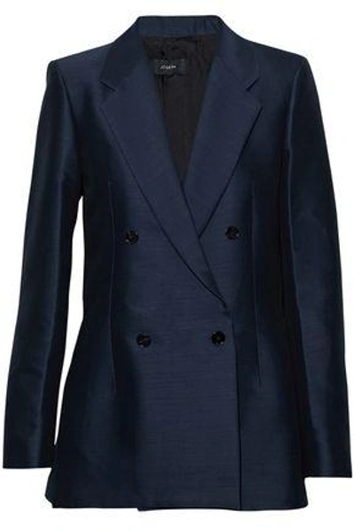 Shop Joseph Double-breasted Cotton And Wool-blend Blazer In Navy