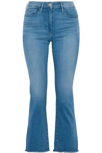 Shop 3x1 Woman Frayed Faded Mid-rise Flared Jeans Mid Denim