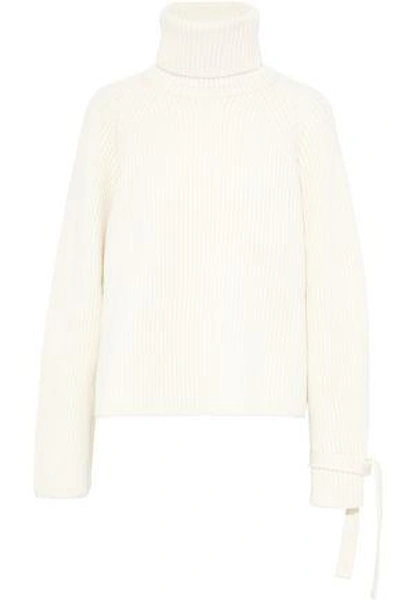 Shop Joseph Woman Ribbed Wool Turtleneck Sweater Off-white