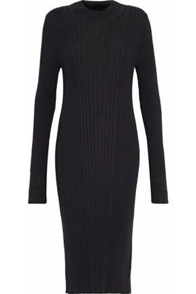 Shop Maison Margiela Woman Ribbed Wool Midi Dress Black