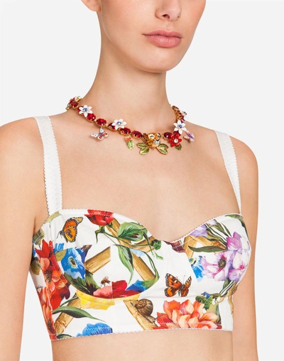 Shop Dolce & Gabbana Printed Cotton Bustier Top In Multicolor