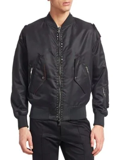 Shop Valentino Studded Bomber Jacket In Black