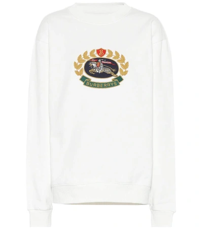 Shop Burberry Embroidered Jersey Sweatshirt In White