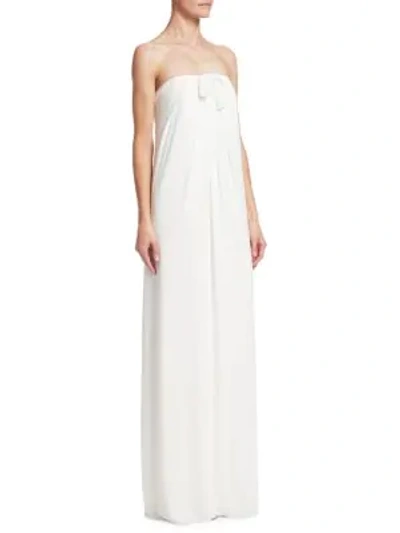 Shop Halston Heritage Tie Front Strapless Gown In Chalk