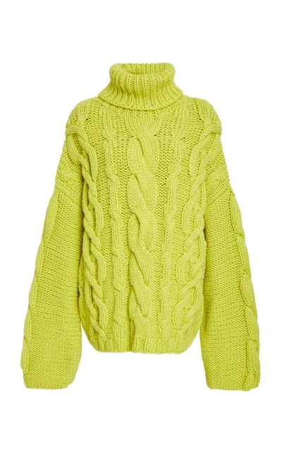 Shop Marina Moscone Exploded Cable Knit Pullover In Yellow