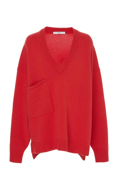 Shop Tibi Cashmere V-neck Sweater In Red