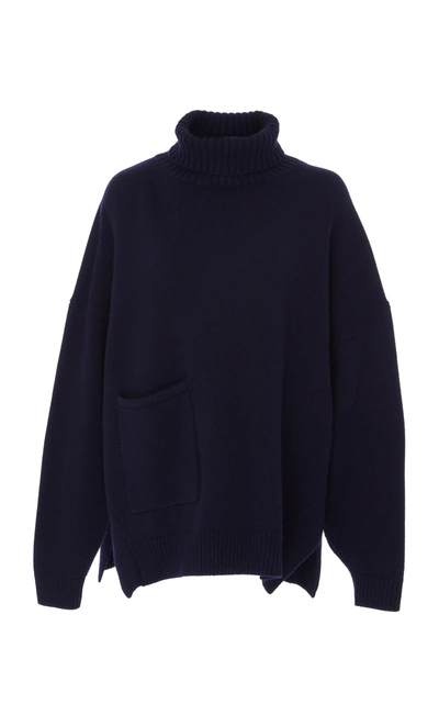 Shop Tibi Cashmere Patch Pocket Sweater In Navy