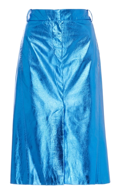 Shop Tibi Tech Leather Skirt In Blue