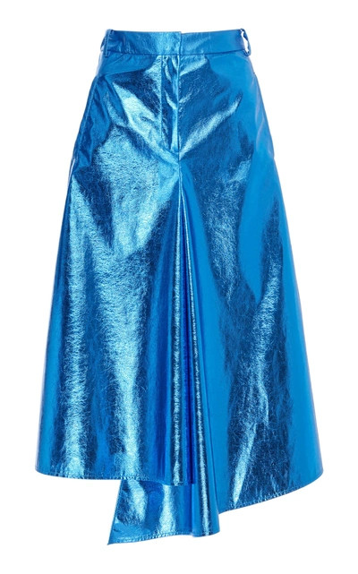 Shop Tibi Tech Leather Pencil Skirt In Blue