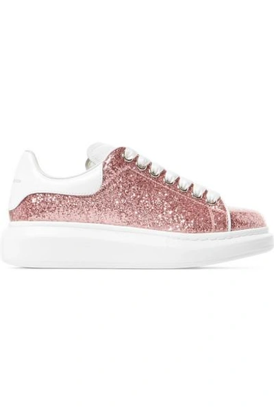 Shop Alexander Mcqueen Glittered Leather Exaggerated-sole Sneakers In Baby Pink