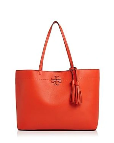 Shop Tory Burch Mcgraw Medium Leather Tote In Poppy Red/gold