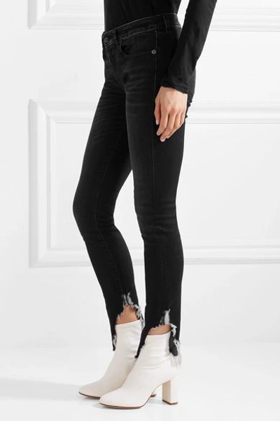 Shop R13 Kate Distressed Low-rise Skinny Jeans In Black