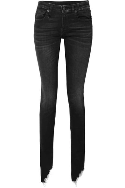 Shop R13 Kate Distressed Low-rise Skinny Jeans In Black