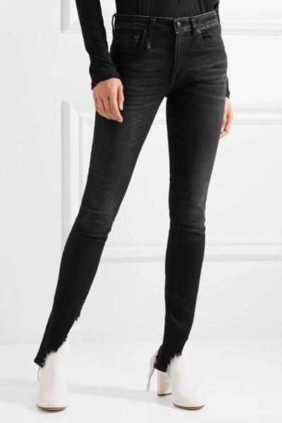 Shop R13 Kate Distressed Low-rise Skinny Jeans In Black
