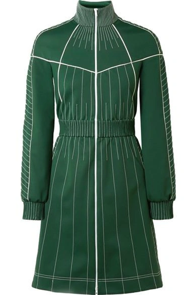 Shop Valentino Embroidered Satin-jersey Mini Dress In Forest Green