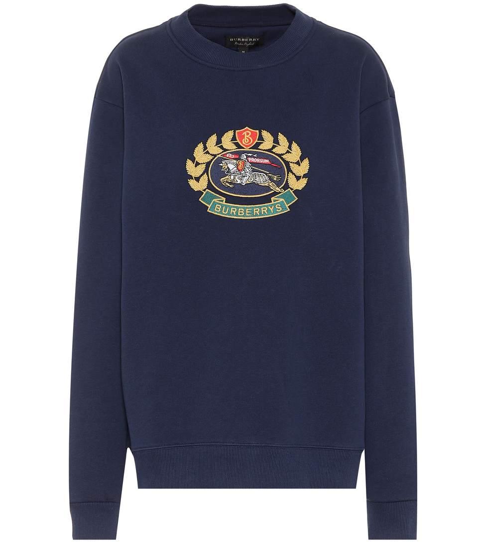 burberry embroidered cotton blend jersey sweatshirt