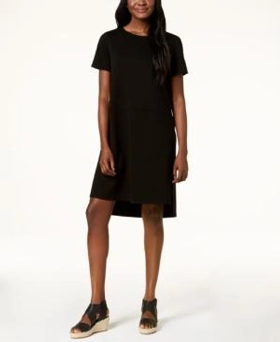 Shop Eileen Fisher Tencel Ponte Step-hem Shift Dress In Black