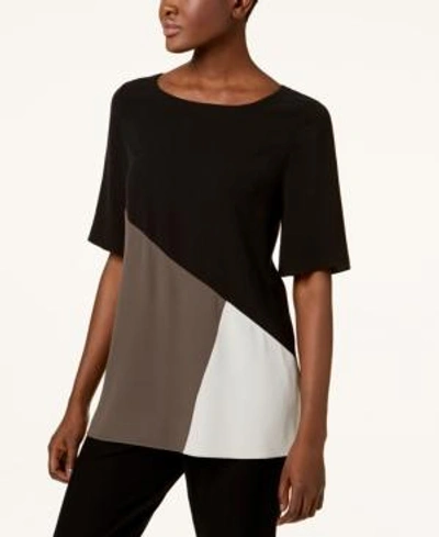 Shop Eileen Fisher Silk Colorblocked Top In Black