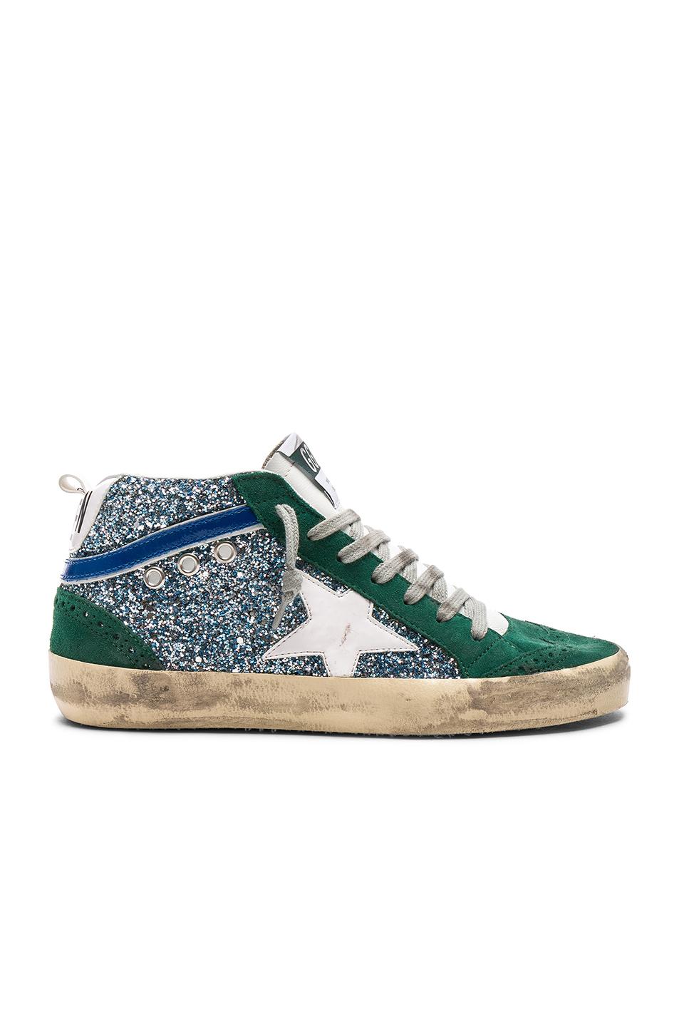 golden goose navy suede glitter mid star sneakers