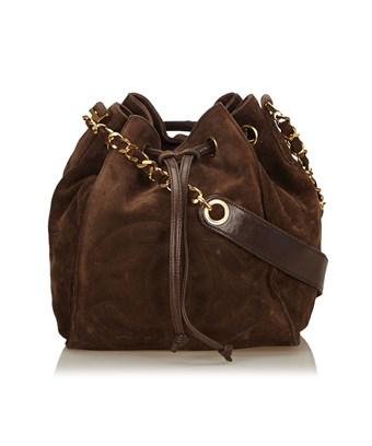 brown leather drawstring bag