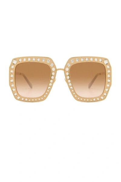 Shop Gucci Oversize Square Crystal Metal In Metallic Gold