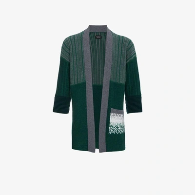 Shop Curieux Green Cashmere Intarsia Knit Kimono
