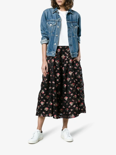 Shop Simone Rocha Floral Embroidered Full Midi Skirt In Black