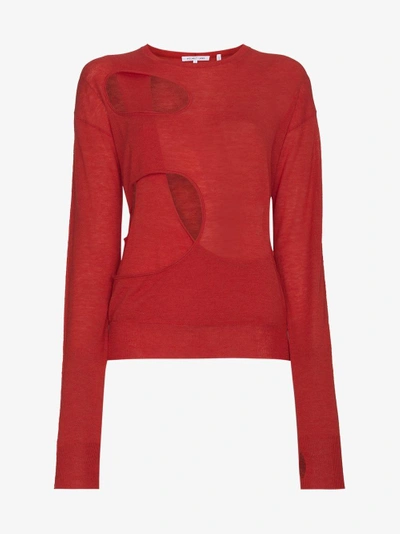 Shop Helmut Lang Cutout Knitted Wool Silk-blend Top In Red
