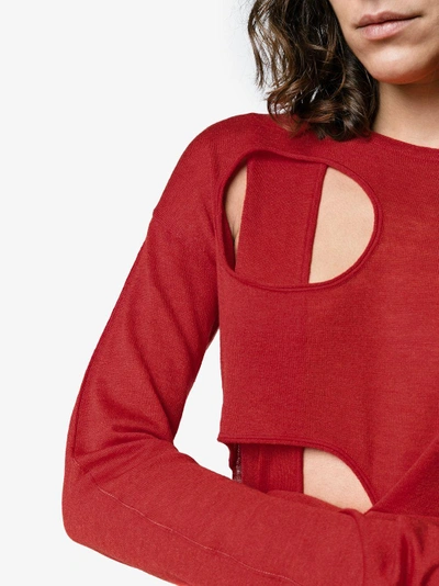 Shop Helmut Lang Cutout Knitted Wool Silk-blend Top In Red