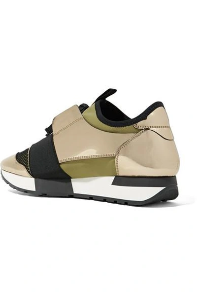Shop Balenciaga Race Runner Metallic Leather, Mesh And Neoprene Sneakers In Gold