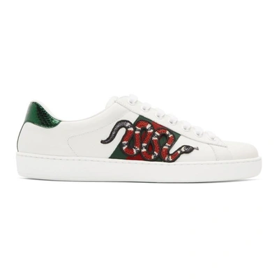 Shop Gucci White Snake New Ace Sneakers In 9064 White