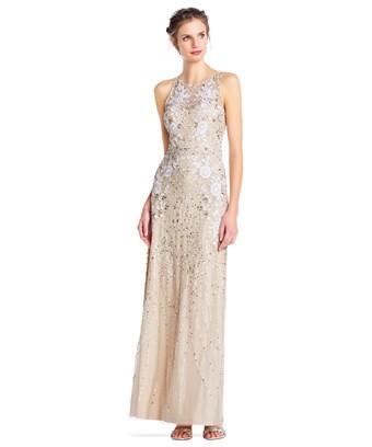 adrianna papell beaded halter gown