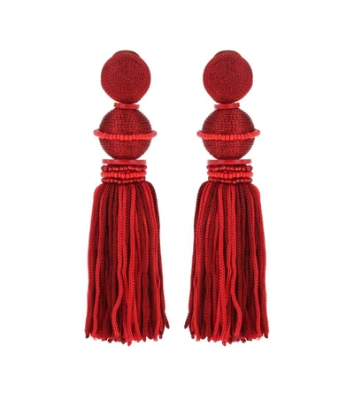 Shop Oscar De La Renta Tassel Clip-on Earrings In Red