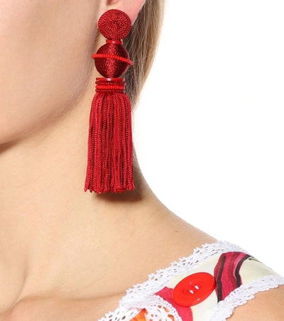 Shop Oscar De La Renta Tassel Clip-on Earrings In Red