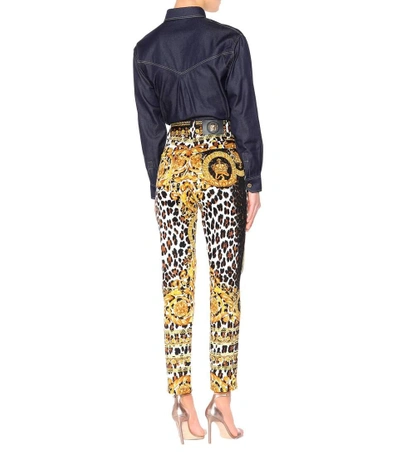Shop Versace Scarf-printed Straight-leg Jeans In Black