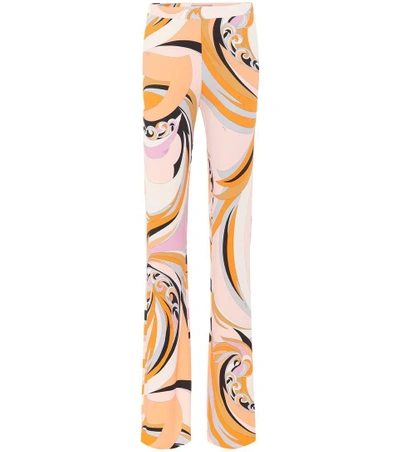 Shop Emilio Pucci Printed Silk-blend Wide-leg Trousers In Orange