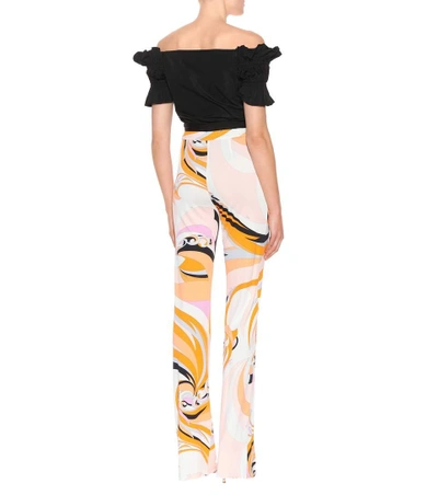 Shop Emilio Pucci Printed Silk-blend Wide-leg Trousers In Orange