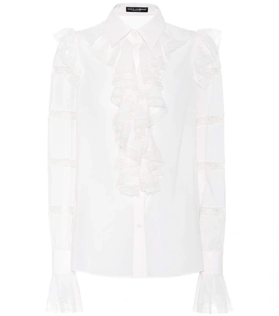 Shop Dolce & Gabbana Lace Trim Ruffled Silk-blend Blouse In Female