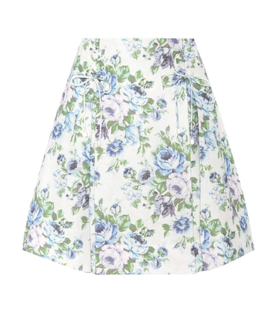 Shop Zimmermann Floral Linen Skirt In Blue