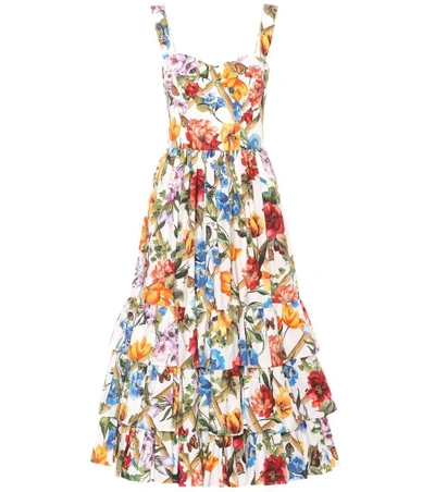 Shop Dolce & Gabbana Floral Printed Cotton Midi Dress In Multicoloured