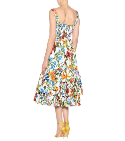 Shop Dolce & Gabbana Floral Printed Cotton Midi Dress In Multicoloured