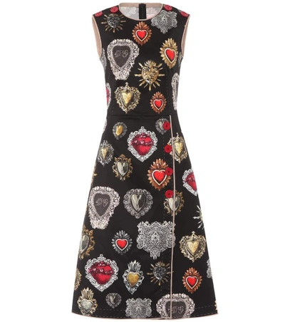 Shop Dolce & Gabbana Printed Stretch-cotton Dress In Black