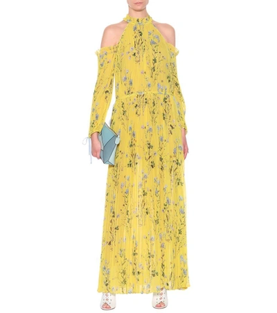 Shop Self-portrait Floral Cold-shoulder Maxi Dress In Yellow