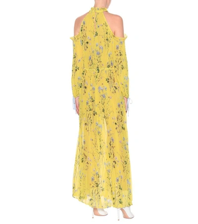 Shop Self-portrait Floral Cold-shoulder Maxi Dress In Yellow