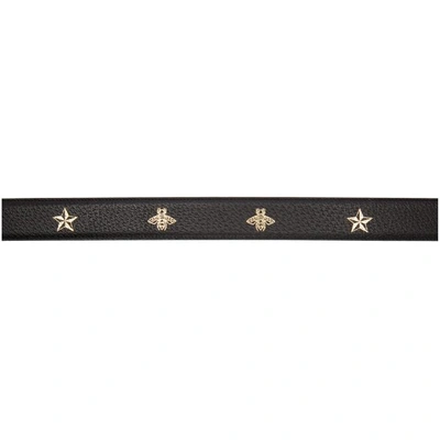 Shop Gucci Black Bees And Stars Belt In 8474 Black